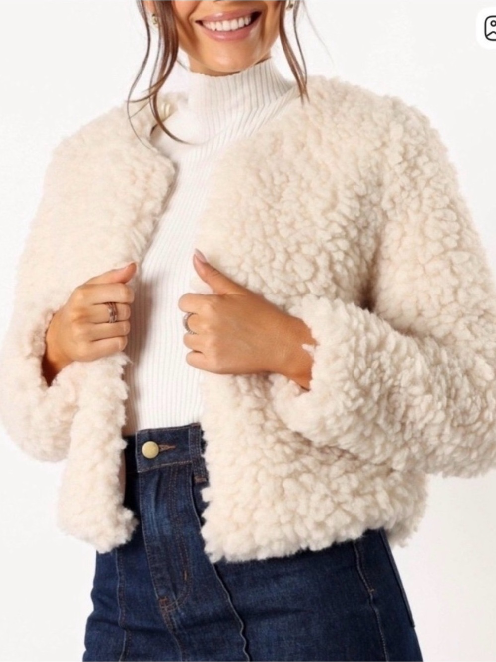 NWOT Papermoon Plush Ivory Teddy Jacket - Women's Faux Shearling Coat